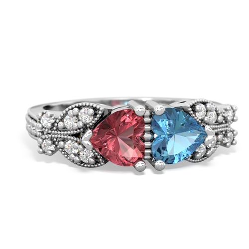 Pink Tourmaline Genuine Pink Tourmaline with Genuine Swiss Blue Topaz Diamond Butterflies ring Ring
