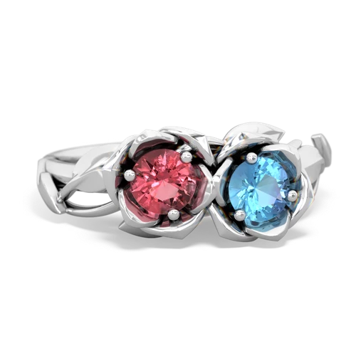 Pink Tourmaline Genuine Pink Tourmaline with Genuine Swiss Blue Topaz Rose Garden ring Ring