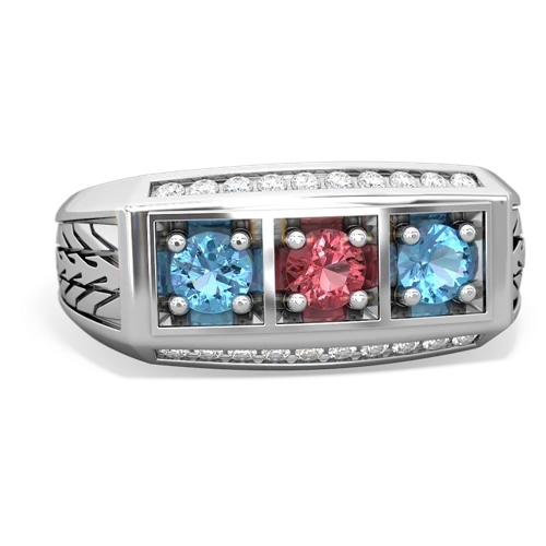 tourmaline-blue topaz three stone ring