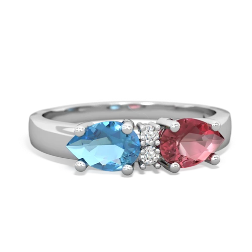 Pink Tourmaline Genuine Pink Tourmaline with Genuine Swiss Blue Topaz Pear Bowtie ring Ring