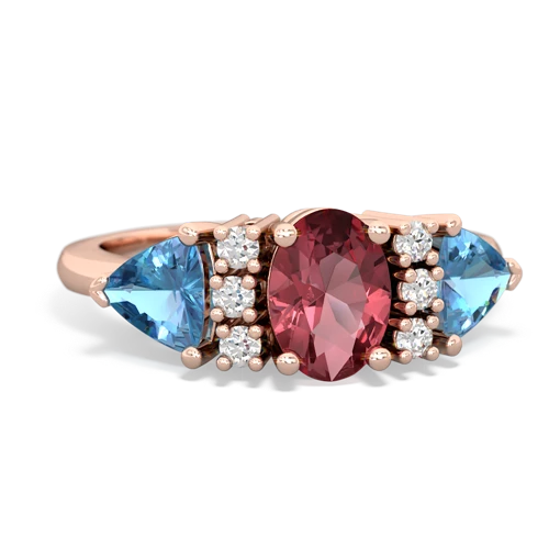 Pink Tourmaline Genuine Pink Tourmaline with Genuine Swiss Blue Topaz and Genuine Black Onyx Antique Style Three Stone ring Ring