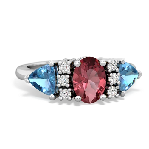 Pink Tourmaline Genuine Pink Tourmaline with Genuine Swiss Blue Topaz and  Antique Style Three Stone ring Ring