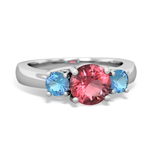 Pink Tourmaline Genuine Pink Tourmaline with Genuine Swiss Blue Topaz and  Three Stone Trellis ring Ring