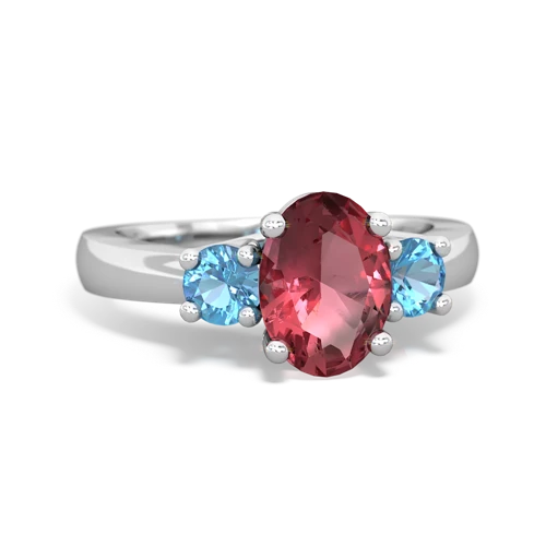 Pink Tourmaline Genuine Pink Tourmaline with Genuine Swiss Blue Topaz Three Stone Trellis ring Ring