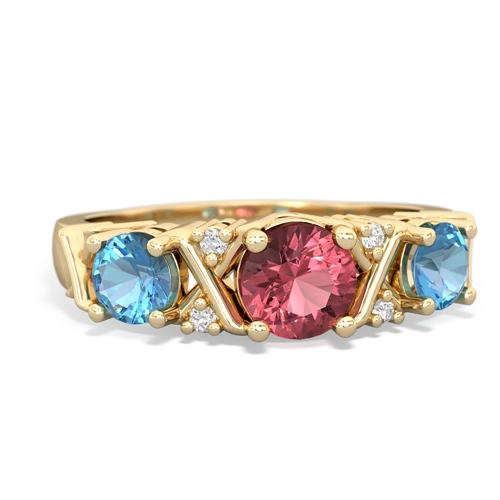 Pink Tourmaline Genuine Pink Tourmaline with Genuine Swiss Blue Topaz and Genuine Black Onyx Hugs and Kisses ring Ring