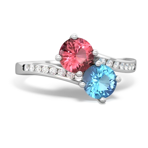 Pink Tourmaline Genuine Pink Tourmaline with Genuine Swiss Blue Topaz Keepsake Two Stone ring Ring
