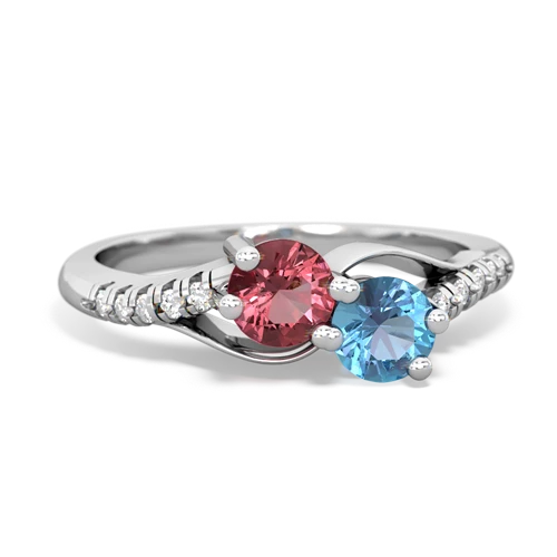 Pink Tourmaline Genuine Pink Tourmaline with Genuine Swiss Blue Topaz Two Stone Infinity ring Ring