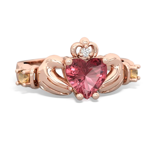 Pink Tourmaline Genuine Pink Tourmaline with Genuine Citrine and Lab Created Sapphire Claddagh ring Ring