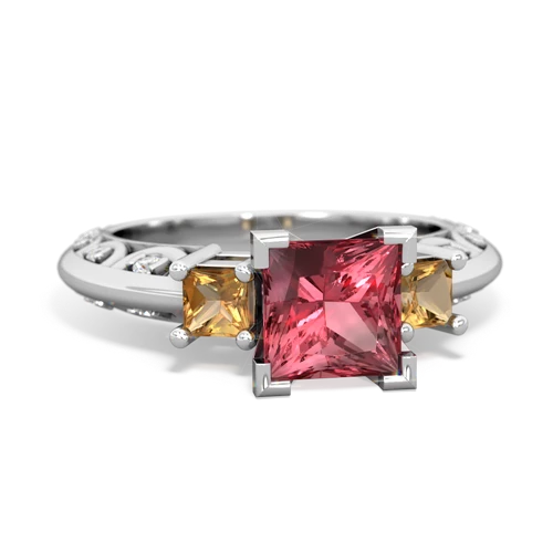 Pink Tourmaline Genuine Pink Tourmaline with Genuine Citrine and Genuine Emerald Art Deco ring Ring