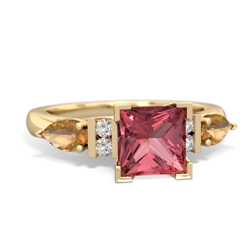 Pink Tourmaline Genuine Pink Tourmaline with Genuine Citrine and Lab Created Sapphire Engagement ring Ring