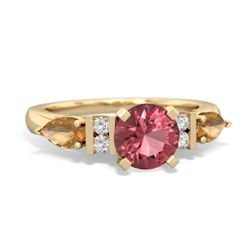 Pink Tourmaline Genuine Pink Tourmaline with Genuine Citrine and Genuine Emerald Engagement ring Ring