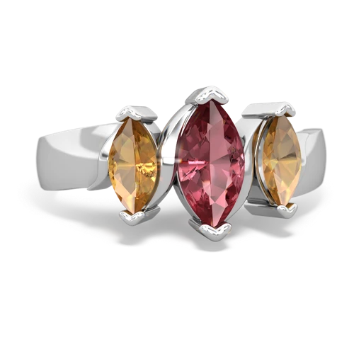 Pink Tourmaline Genuine Pink Tourmaline with Genuine Citrine and Lab Created Sapphire Three Peeks ring Ring
