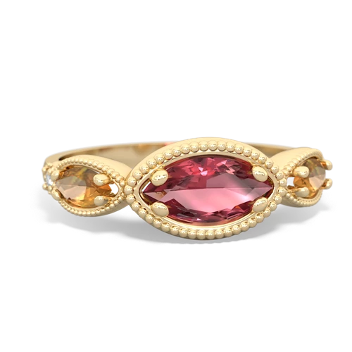 Pink Tourmaline Genuine Pink Tourmaline with Genuine Citrine and Lab Created Sapphire Antique Style Keepsake ring Ring