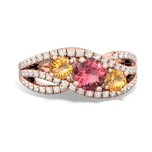 tourmaline-citrine three stone pave ring