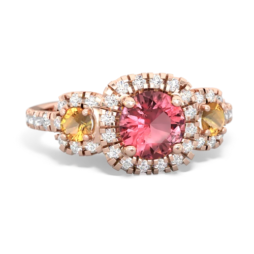 Pink Tourmaline Genuine Pink Tourmaline with Genuine Citrine and Genuine Emerald Regal Halo ring Ring