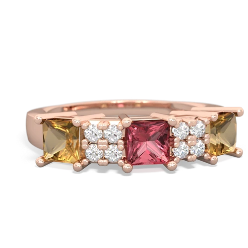 Pink Tourmaline Genuine Pink Tourmaline with Genuine Citrine and Genuine Emerald Three Stone ring Ring