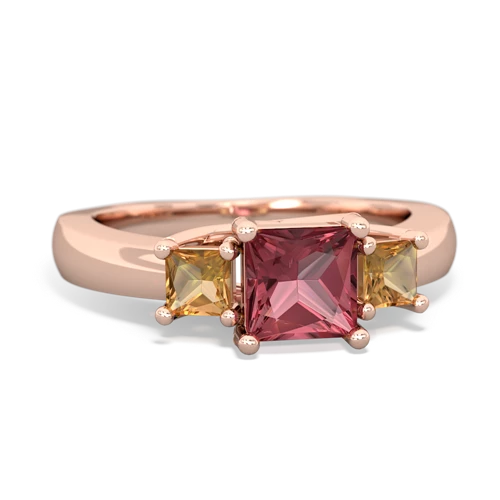 Pink Tourmaline Genuine Pink Tourmaline with Genuine Citrine and Genuine Opal Three Stone Trellis ring Ring