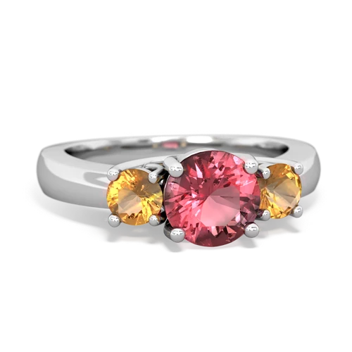 Pink Tourmaline Genuine Pink Tourmaline with Genuine Citrine and Lab Created Sapphire Three Stone Trellis ring Ring