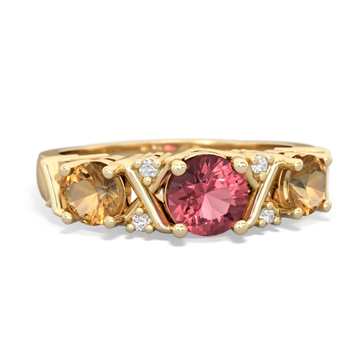 Pink Tourmaline Genuine Pink Tourmaline with Genuine Citrine and Lab Created Sapphire Hugs and Kisses ring Ring