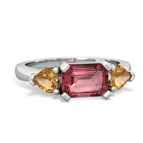 Pink Tourmaline Genuine Pink Tourmaline with Genuine Citrine and Genuine Emerald Three Stone ring Ring