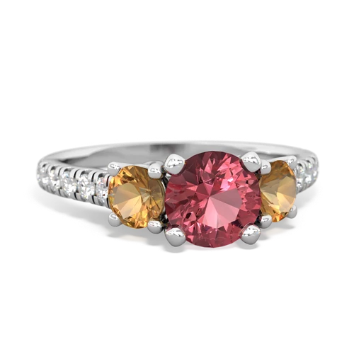 Pink Tourmaline Genuine Pink Tourmaline with Genuine Citrine and Genuine Emerald Pave Trellis ring Ring