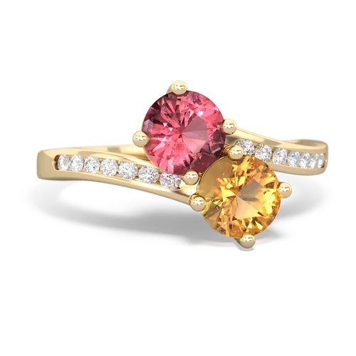 tourmaline-citrine two stone channel ring