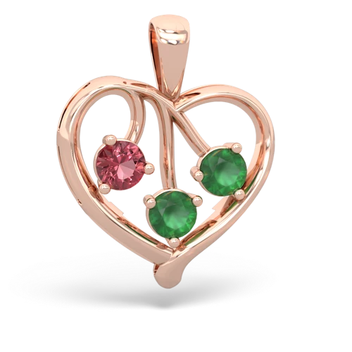 Pink Tourmaline Genuine Pink Tourmaline with Genuine Emerald and Genuine Amethyst Glowing Heart pendant Pendant