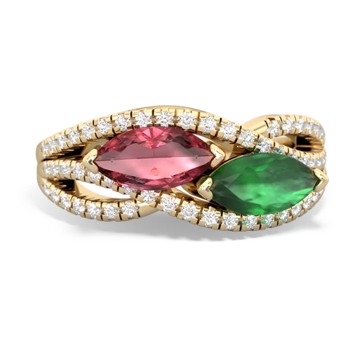 tourmaline-emerald double heart ring