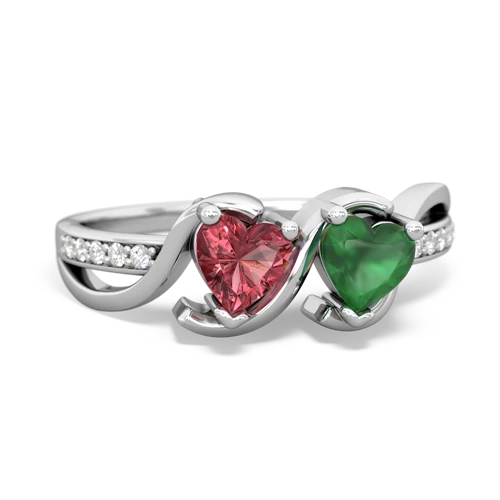 tourmaline-emerald double heart ring