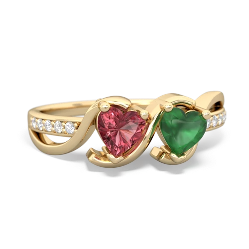 tourmaline-emerald double heart ring