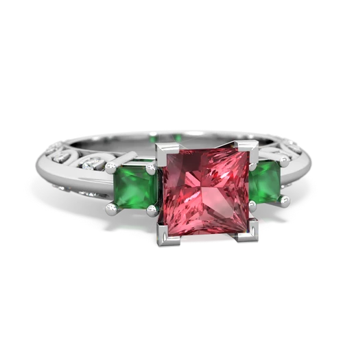 Pink Tourmaline Genuine Pink Tourmaline with Genuine Emerald and Genuine Tanzanite Art Deco ring Ring