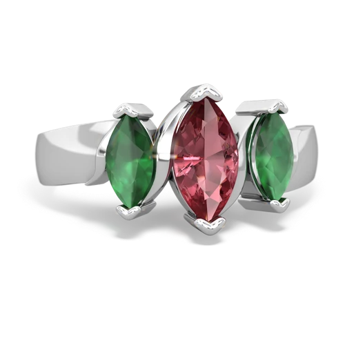 Pink Tourmaline Genuine Pink Tourmaline with Genuine Emerald and Genuine Fire Opal Three Peeks ring Ring