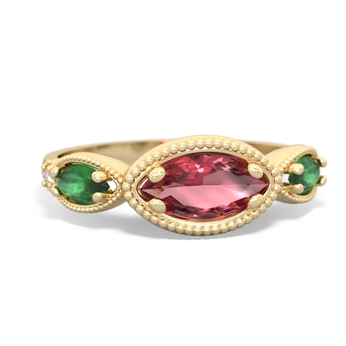 tourmaline-emerald milgrain marquise ring