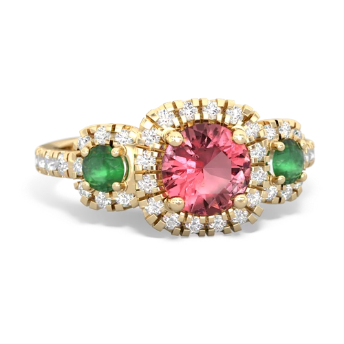 Pink Tourmaline Genuine Pink Tourmaline with Genuine Emerald and Genuine Tanzanite Regal Halo ring Ring