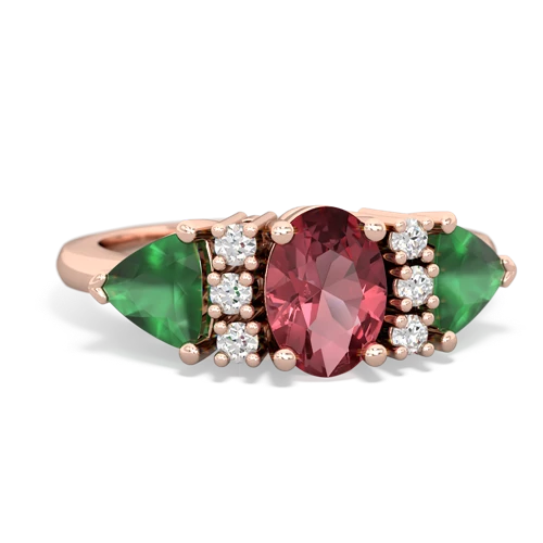 Pink Tourmaline Genuine Pink Tourmaline with Genuine Emerald and Genuine Tanzanite Antique Style Three Stone ring Ring