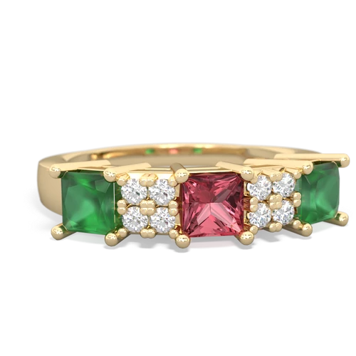 Pink Tourmaline Genuine Pink Tourmaline with Genuine Emerald and Genuine Amethyst Three Stone ring Ring