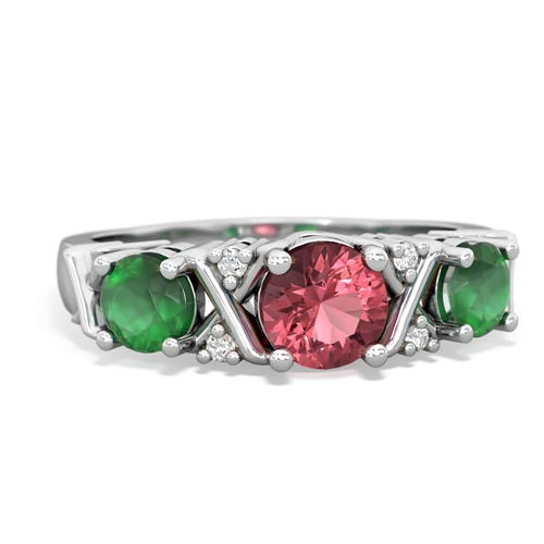 Pink Tourmaline Genuine Pink Tourmaline with Genuine Emerald and Genuine Tanzanite Hugs and Kisses ring Ring