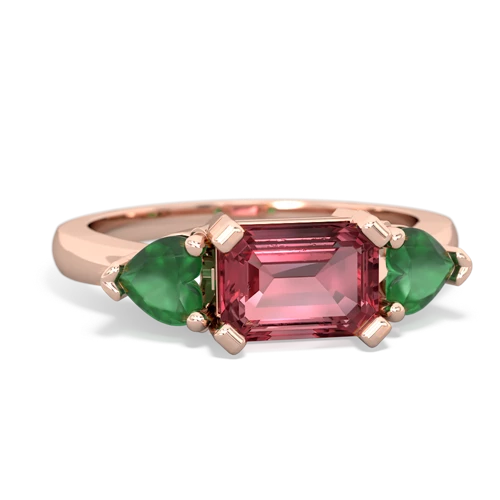 Pink Tourmaline Genuine Pink Tourmaline with Genuine Emerald and Genuine Tanzanite Three Stone ring Ring