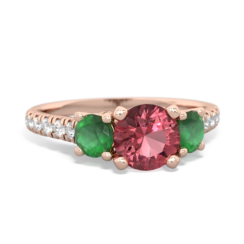 Pink Tourmaline Genuine Pink Tourmaline with Genuine Emerald and Genuine Amethyst Pave Trellis ring Ring