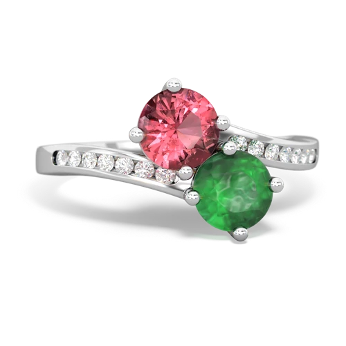 tourmaline-emerald two stone channel ring