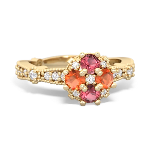 Pink Tourmaline Genuine Pink Tourmaline with Genuine Fire Opal Milgrain Antique Style ring Ring