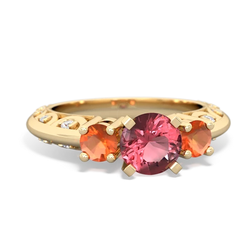 Pink Tourmaline Genuine Pink Tourmaline with Genuine Fire Opal Art Deco ring Ring