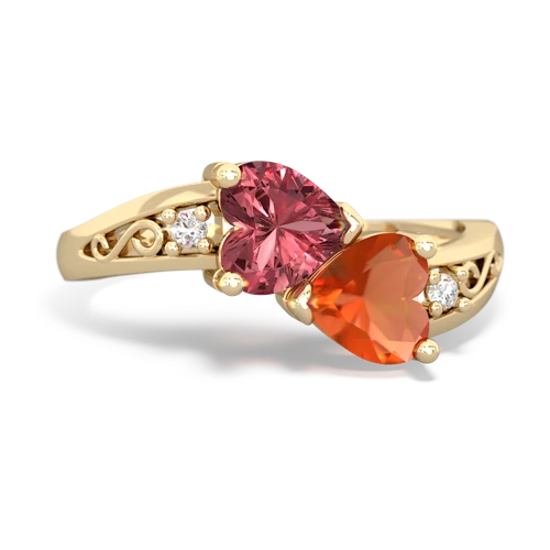Pink Tourmaline Genuine Pink Tourmaline with Genuine Fire Opal Snuggling Hearts ring Ring