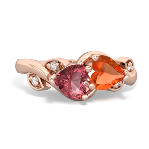 Pink Tourmaline Genuine Pink Tourmaline with Genuine Fire Opal Floral Elegance ring Ring