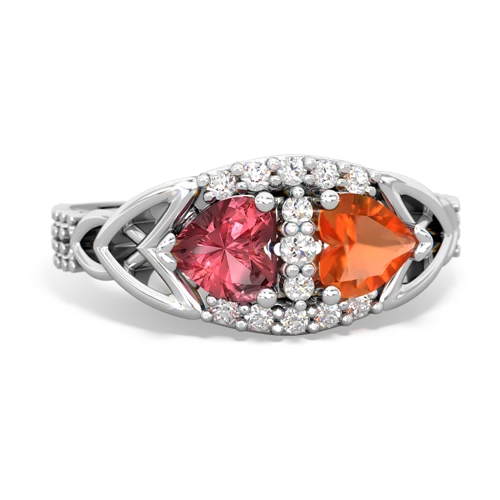 Pink Tourmaline Genuine Pink Tourmaline with Genuine Fire Opal Celtic Knot Engagement ring Ring