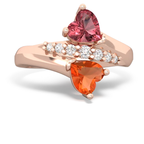 Pink Tourmaline Genuine Pink Tourmaline with Genuine Fire Opal Heart to Heart Bypass ring Ring
