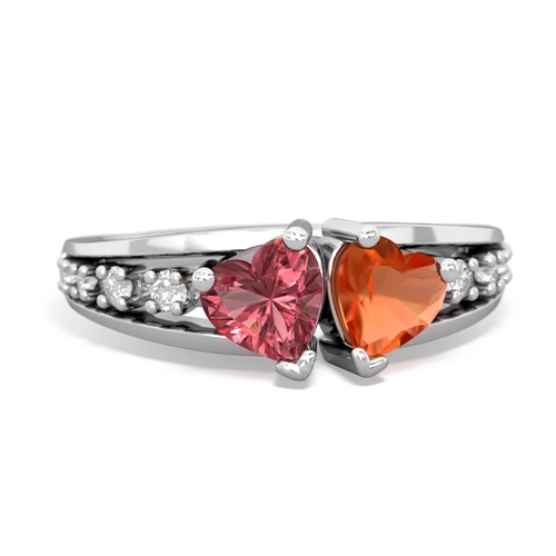 Pink Tourmaline Genuine Pink Tourmaline with Genuine Fire Opal Heart to Heart ring Ring
