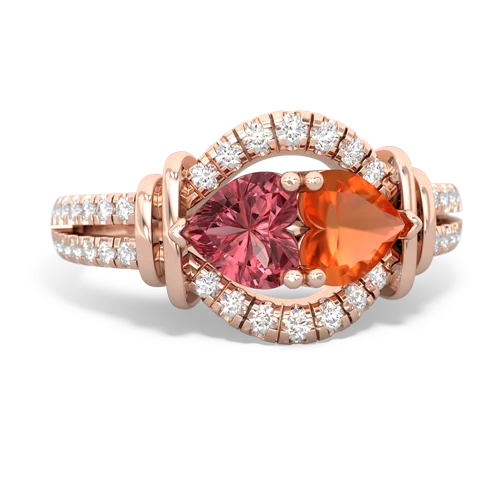 Pink Tourmaline Genuine Pink Tourmaline with Genuine Fire Opal Art-Deco Keepsake ring Ring