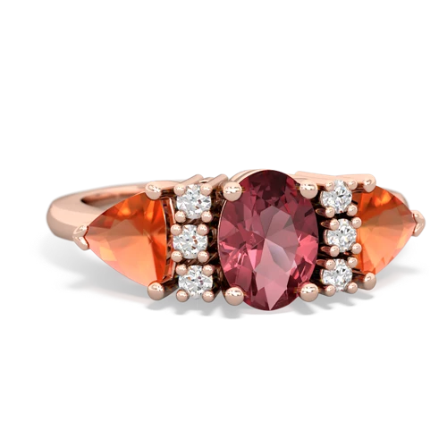 Pink Tourmaline Genuine Pink Tourmaline with Genuine Fire Opal and  Antique Style Three Stone ring Ring