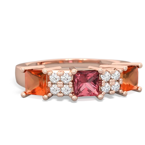 Pink Tourmaline Genuine Pink Tourmaline with Genuine Fire Opal and  Three Stone ring Ring
